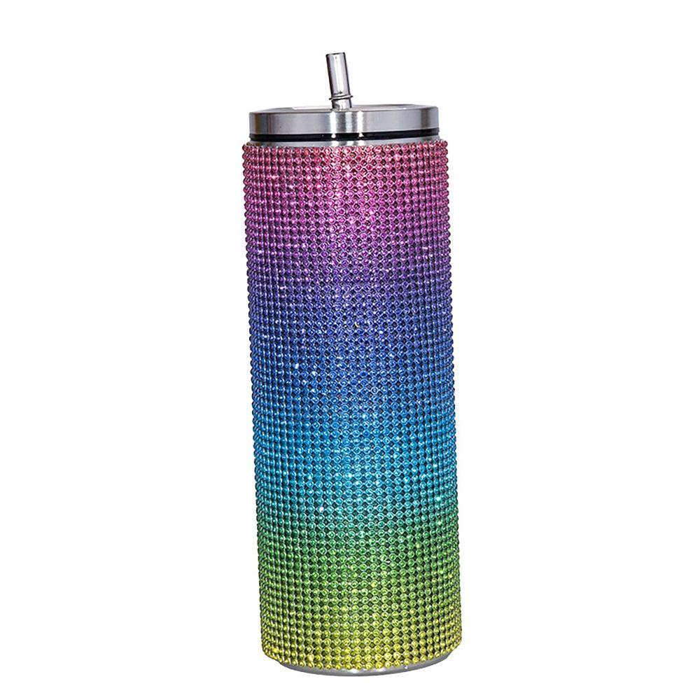 Stick-on Crystals Thermal Bottle with Straw Coffee Cup Durable Vacuum Cup  Winter