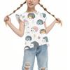Children's Casual Short-Sleeved Pleated Cute Printed Round-Neck Solid-Color Top