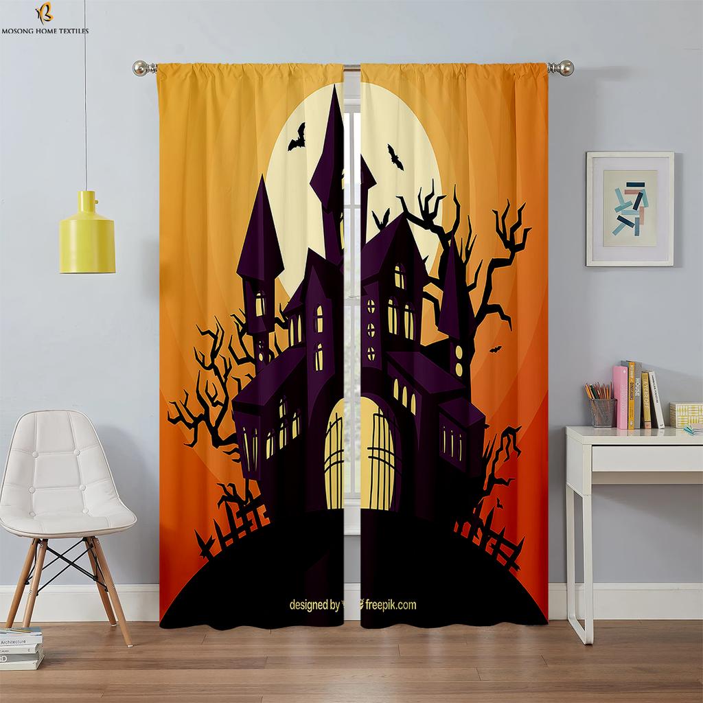 Halloween Verdunkelungsvorhänge Horror Kürbis Cartoon Druck Vorhänge Schlafzimmer Wohnzimmer Restaurant Party Dekoration Vorhänge 2 STÜCK
