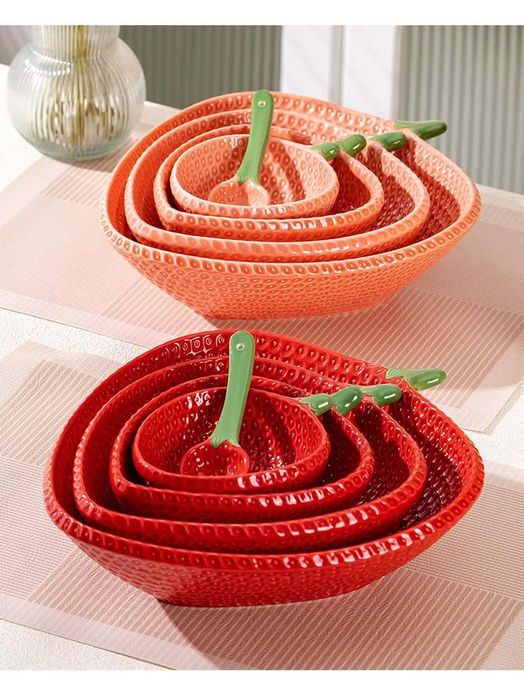 Chinese Style Ceramic Bowl Set: High-Foot, Large Capacity for Rice, Soup, Fruit; Includes Children's Bowl and Spoon