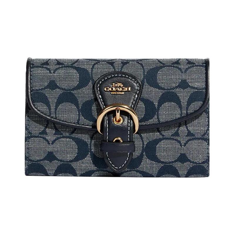

COACH Kleo 15 classic presbyopia champagne and leather clutch bag coin purse mini women s denim blue синій