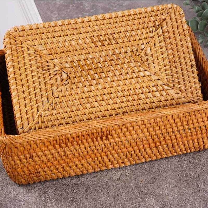 3pcs/set Rattan Storage Basket Organizer Handwoven Home Snack Fruit Tray and Miscellaneous Stackable Woven Basket