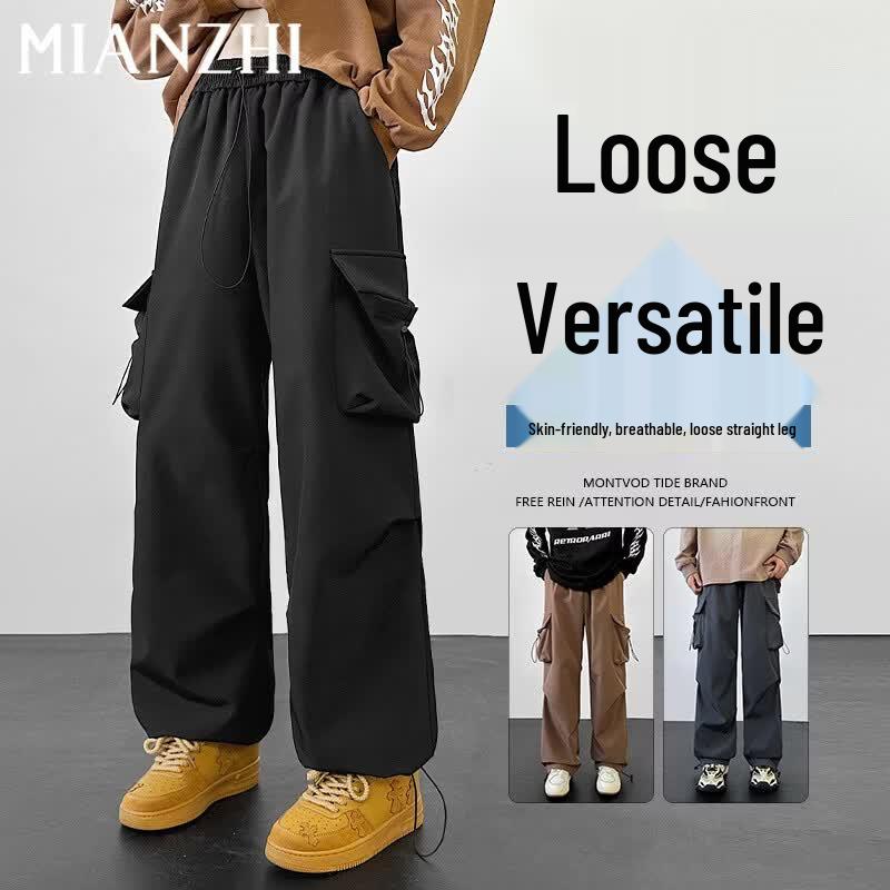 Men s Loose Fit Multi-Pocket Cargo Pants 3XL чёрный