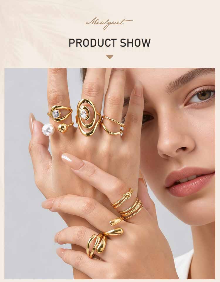 Fashion Stainless Steel Open Ring Minimalist for Women, Unique Adjustable Geometric Stacking Ring Gold Plated Waterproof Jewelry