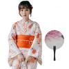 BUITVOZE Kimono Set and Hair for Cherry Blossom Adult and Heko Obi Size Fits One Size Fits Women's 4-Piece (Yukata, Obi, Fan, Accessory) Viewing,