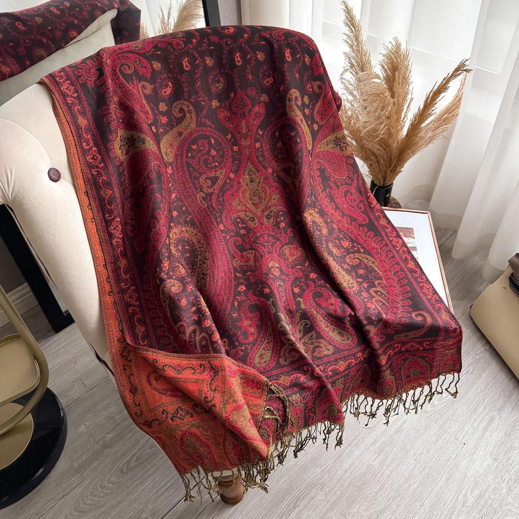 Scarf Women'S Shawl Ethnic Style Cashew Nut Colored Tassel Tourism Cloak Explosion