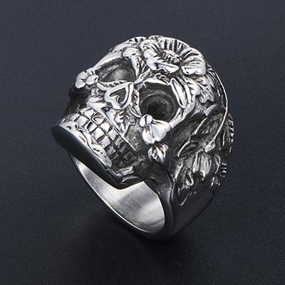Vintage Flower Skull Ring Stainless Steel Punk Skull Rings for Men And Women Goth Punk Demon Skull Biker Ring Wholesale