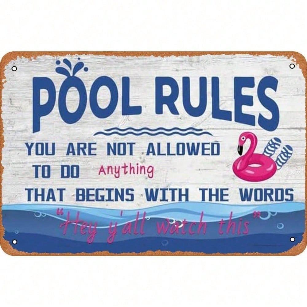 Swimming Pool Rules Metal Wall Sign, Retro Bar Decoration Poster