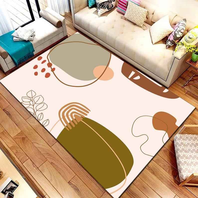 Boho Minimalist Abstract Line Art Area Rug Modern Aesthetic Boho Print Carpet Non-Slip Washable Floor Mat Living Room Bedroom