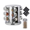 Revolving Spice Rack with 12/16/20 Jars, Rotating Seasoning Organizer with Labels, Stainless Steel Spice Carousel for Kitchen Countertop, Cabinet