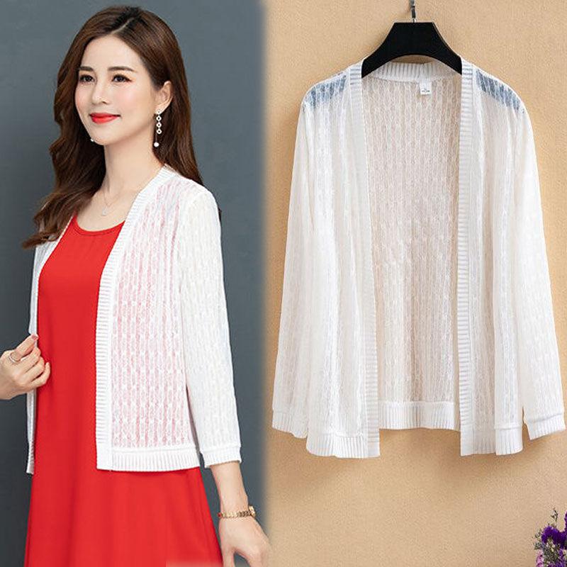 Summer Women's Short Lace Cardigan Thin Coat Shawl Plus Size Mesh Sunscreen Jacket