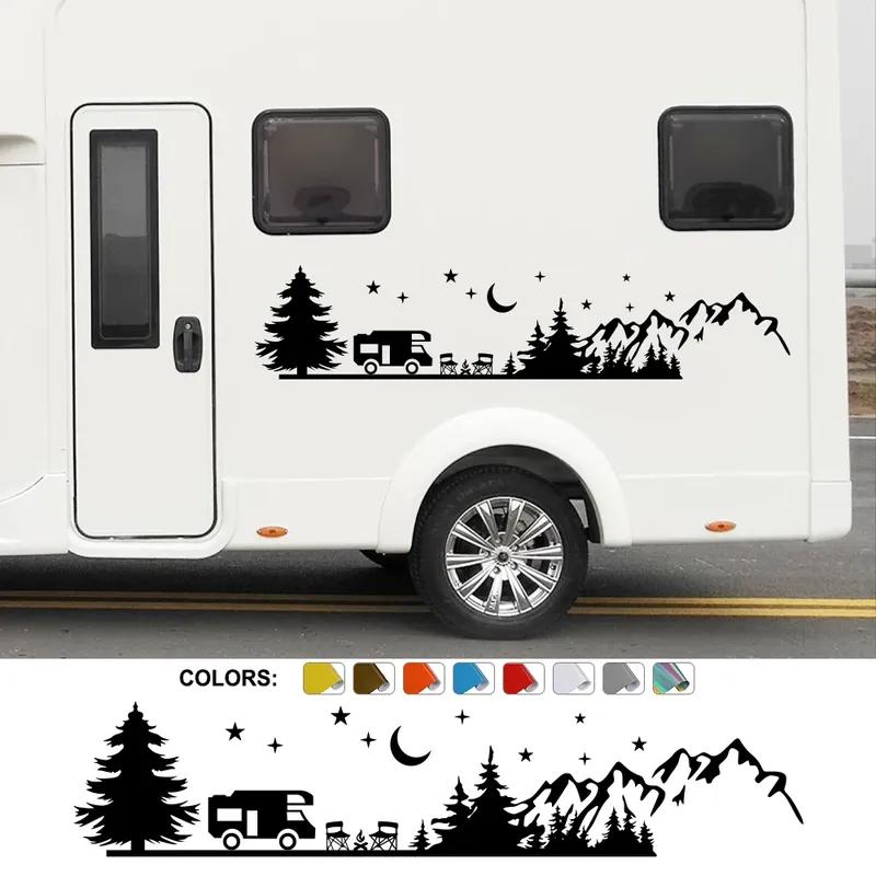 Camping Forest Landscape Mountain Sticker Decoration For Camper Van SUV Motorhome Caravan RV Decor Decal Auto Tuning Accessories