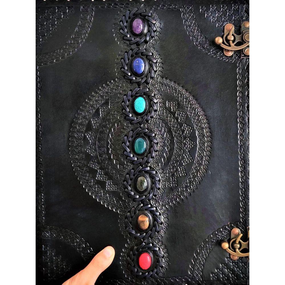 EXTRA LARGE Big Real Leather Seven Stone Embossed Book Journal Notebook