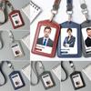 Hochwertiger Ausweishalter aus echtem Leder mit Umhängeband, einfarbig, für Büroangestellte