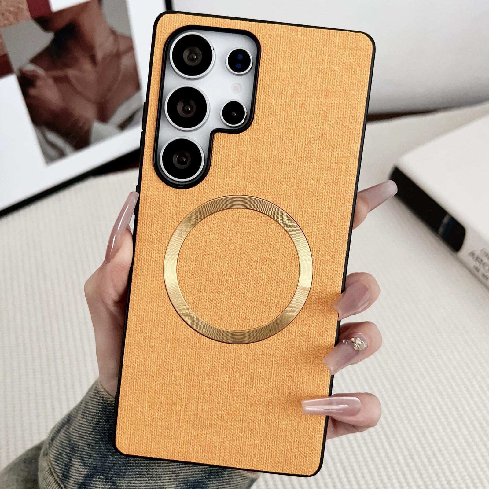 

For Samsung Galaxy S25 Ultra Case Drop-Proof TPU+Cloth Back Phone Cover Compatible with MagSafe Orange