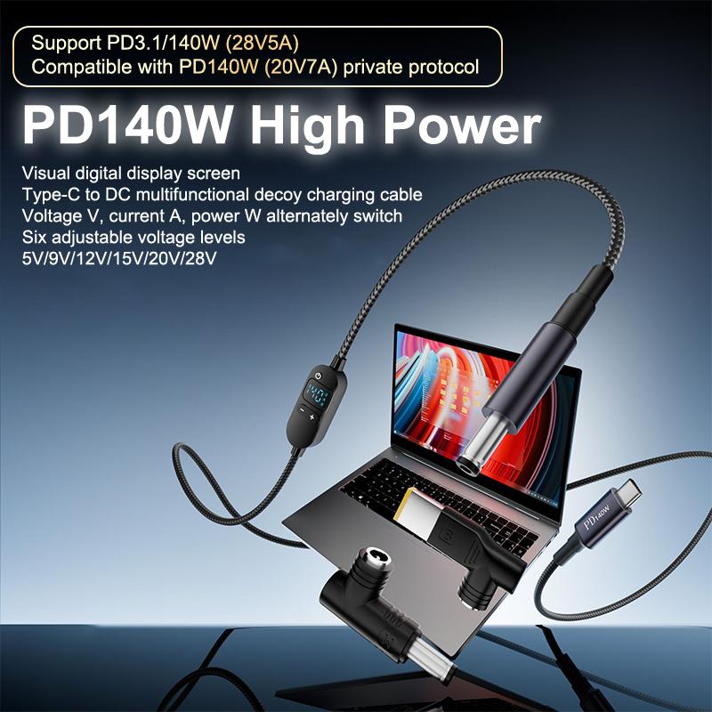 New USB C To DC Power Boost Cable Adjustable Voltage Adapter Connector Cord For Laptop Router PD140W /5V/9V/12V/15V/20V/28V