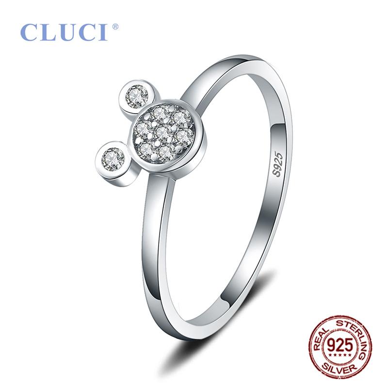 

CLUCI 925 Sterling Silver Cute Mouse Shape Ring Women Zircon Party Wedding Ring Gift Jewelry DR1010SB 6