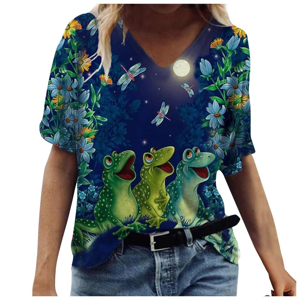 Fashion Women's Summer Printed Short Sleeve Crew-Neck T-Shirt Casual Tee Tops