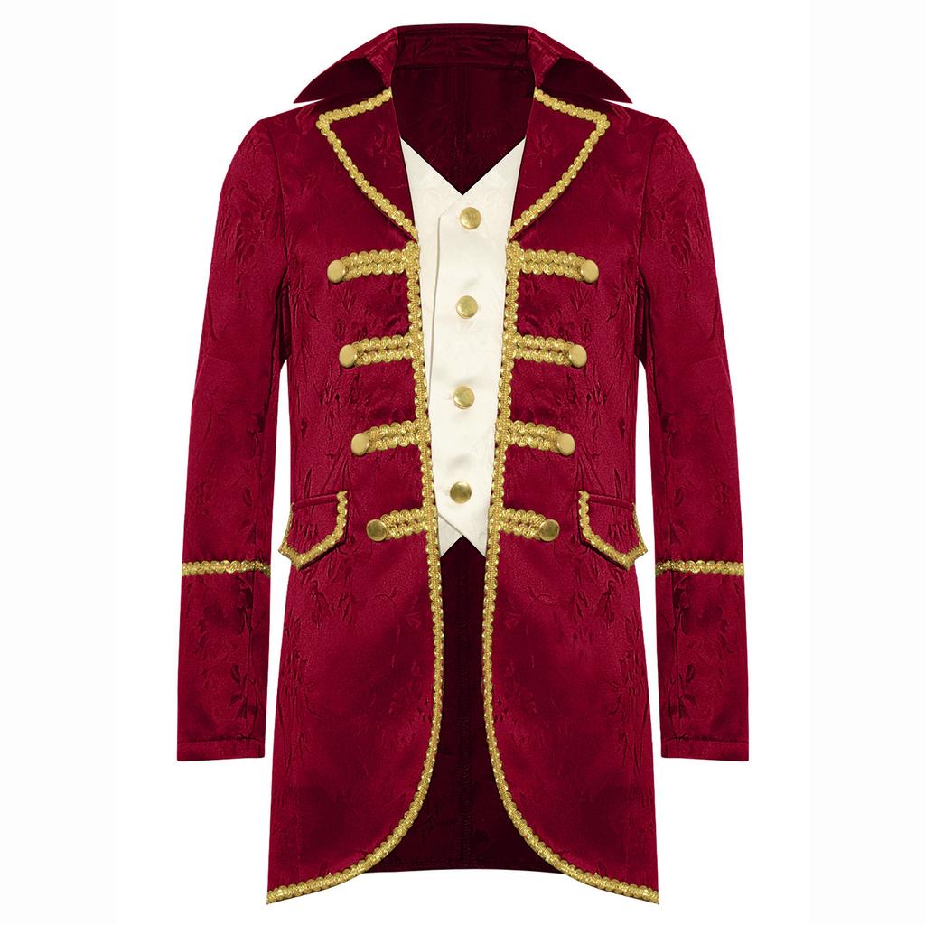 Traje Medieval Vitoriano para Meninos Manga Longa Acabamento Dourado Jaqueta Falsa de Duas Peças Casaco Steampunk Gótico