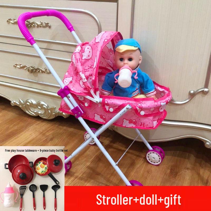 Baby Girl Doll Stroller with Light and Sound - Pretend Play Birthday Gift
