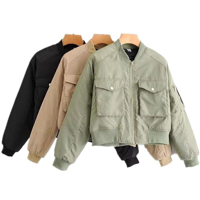 Fashion Style 2024 Fall and Winter New Arrival Women's Pocket Long Sleeves Versatile Style Flight Jacket Cotton-Padded Jacket