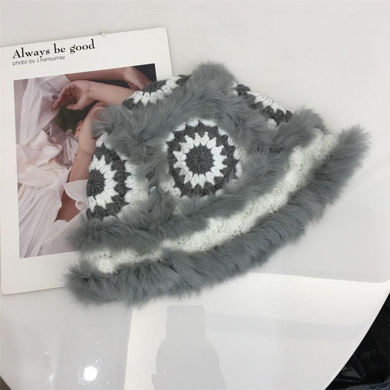 

Handmade crocheted rabbit hair lion head hat women s autumn and winter cute plush knitted hat warm bucket hat M（56-58cm）
