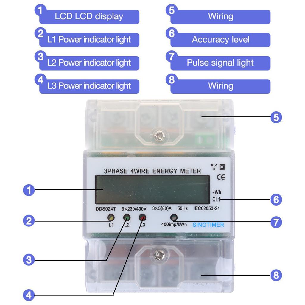 High Precisions Three Phase Electricity Meter with LCD Display 380V Calibrated for Energy Measurement Quick Fixing