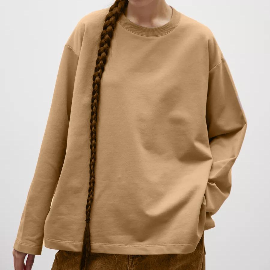 260g Pure Cotton Solid Colour Long Sleeve T-Shirt Women Loose Casual Round Neck Top