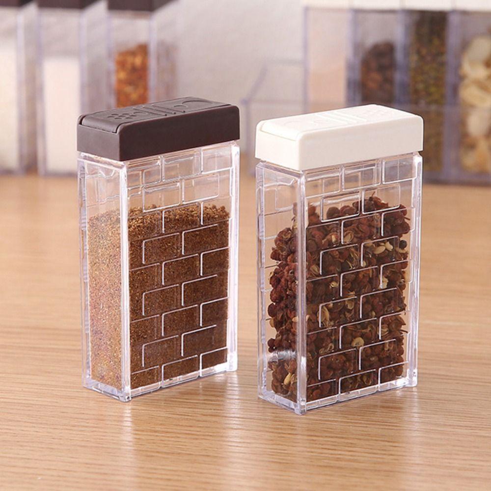 6Pcs/Set 6-in-1 Spices Container Set Double Opening Cover Plastic Seasoning Storage Box Portable with Lid Spice Canister Set