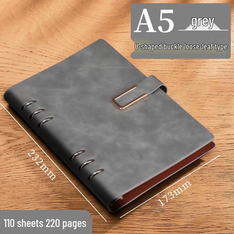A5 Leather Business Notebook with Logo Printing, Thick Ring Binder & Buckle Closure - Perfect for Office Notes