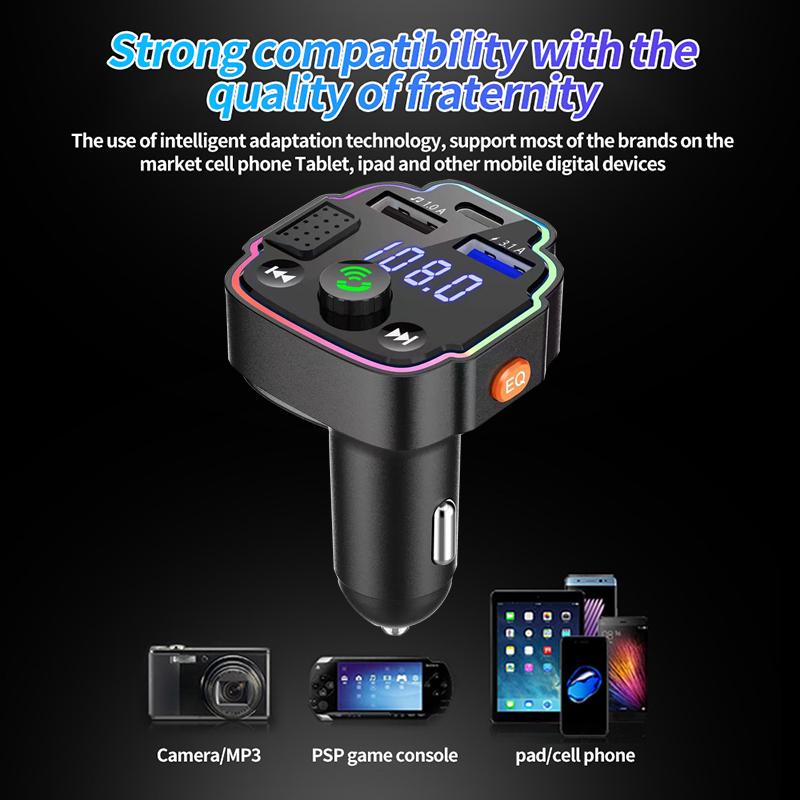 Araba Mp3 Çalar Çift Usb Hızlı Şarj Fm Bluetooth Alıcısı Bluetooth Uyumlu 5.0 Fm Verici Usb Flash Sürücü Fişi Araç Kiti