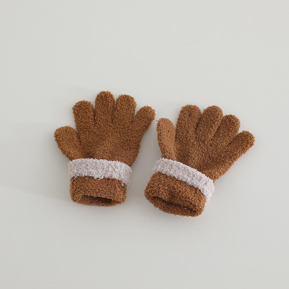 Children Gloves New Winter Lovely Coral Fleece Patchwork Letter Warm Baby Mittens Soft Full Finger Gloves Autumn Kids Gloves