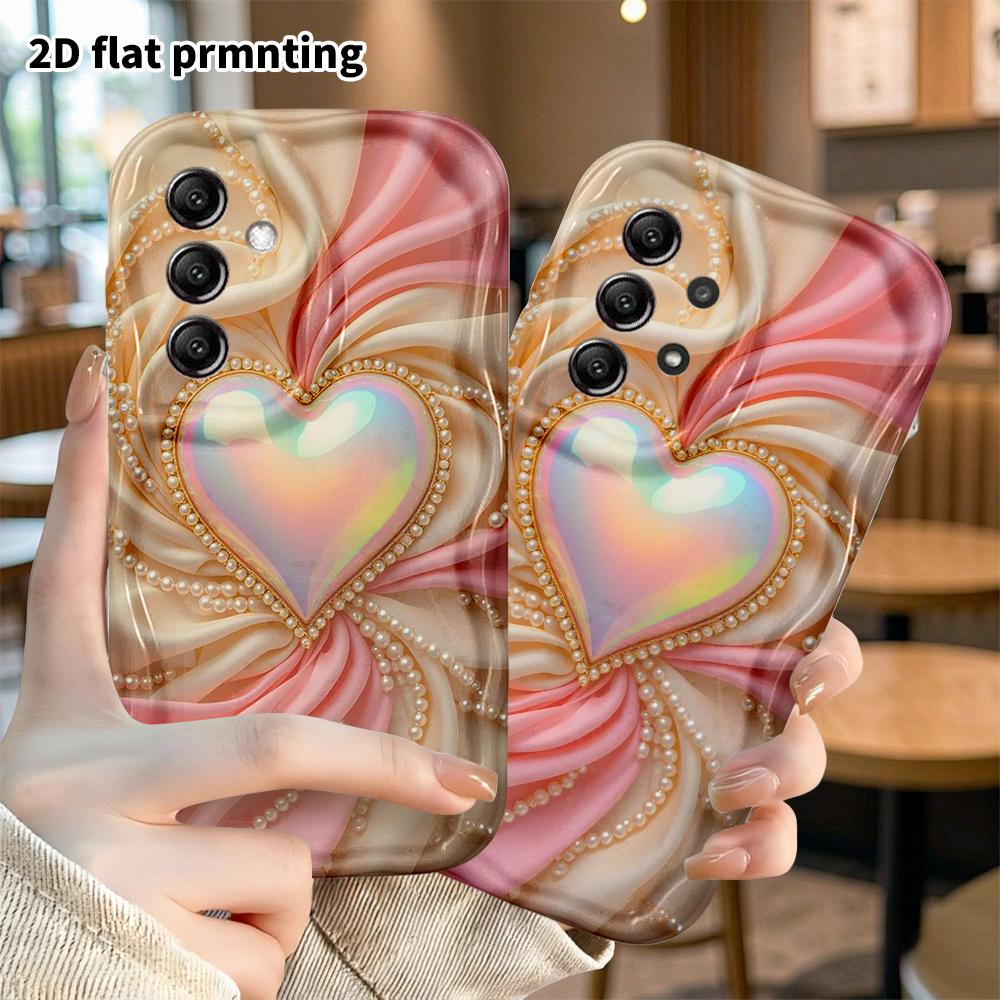 Phone case: 2D flat, suitable for Samsung Galaxy A34 A35 M05 M06 S20 S22 S21 FE Plus 5G protective case, holographic heart, perfect Christmas and Hall
