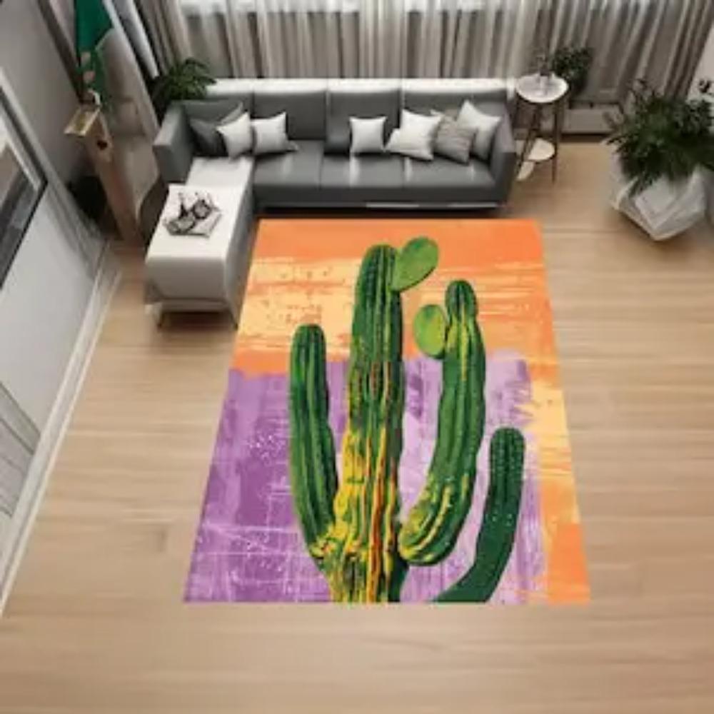 Cactus, Western, Desert, Desert Plant, Green,Orange, Nature, Light Purple , Home Decor Rug, Modern , Popular Rug