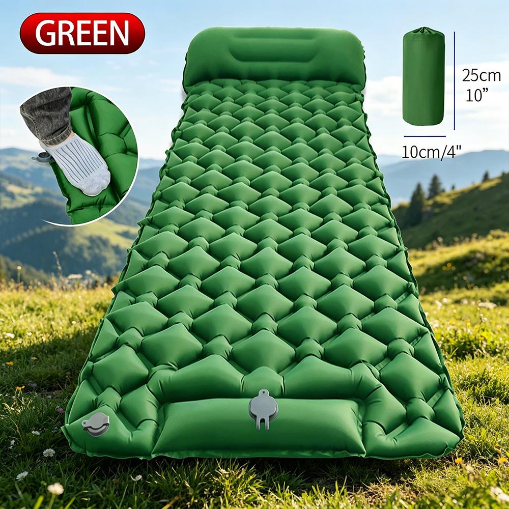 Foot Press Self Inflatable Camping Sleeping Pad with Built-in Pillow, Portable Outdoor Tent Air Mattress for Camping Hiking