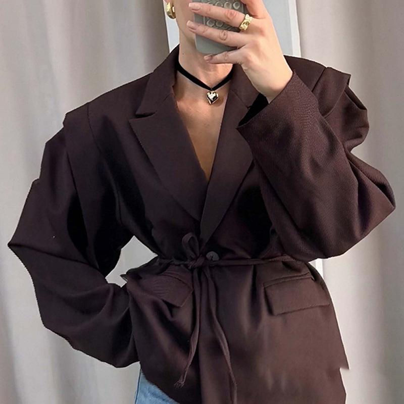 2025 Autumn/Winter European & American Fashion Women's Waist-Cinching V-neck Lace-Up Versatile Jacket