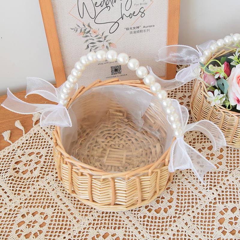 Woven Flower Basket Wedding Flower Girl Baskets with Handle Girl Baskets Sturdy Picnic Home Decor Flower Basket Wedding Supplies