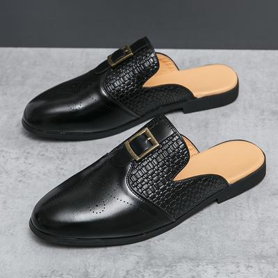 Fashion Summer Lightweight Leather Slippers Luxury Brand Personalized Single Button Half Loafers Fashion Men's Comfortable Casual Shoes