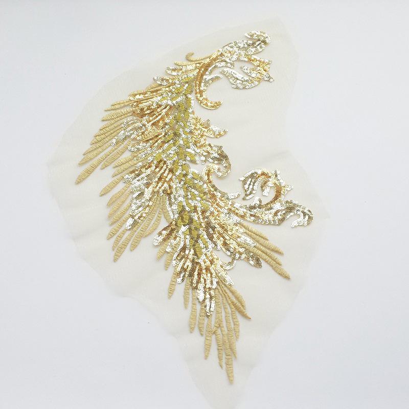 Embroidery Patches Sewing Accessories Feather Sequined Lace Craft Phoenix Tail DIY Sequins Patches