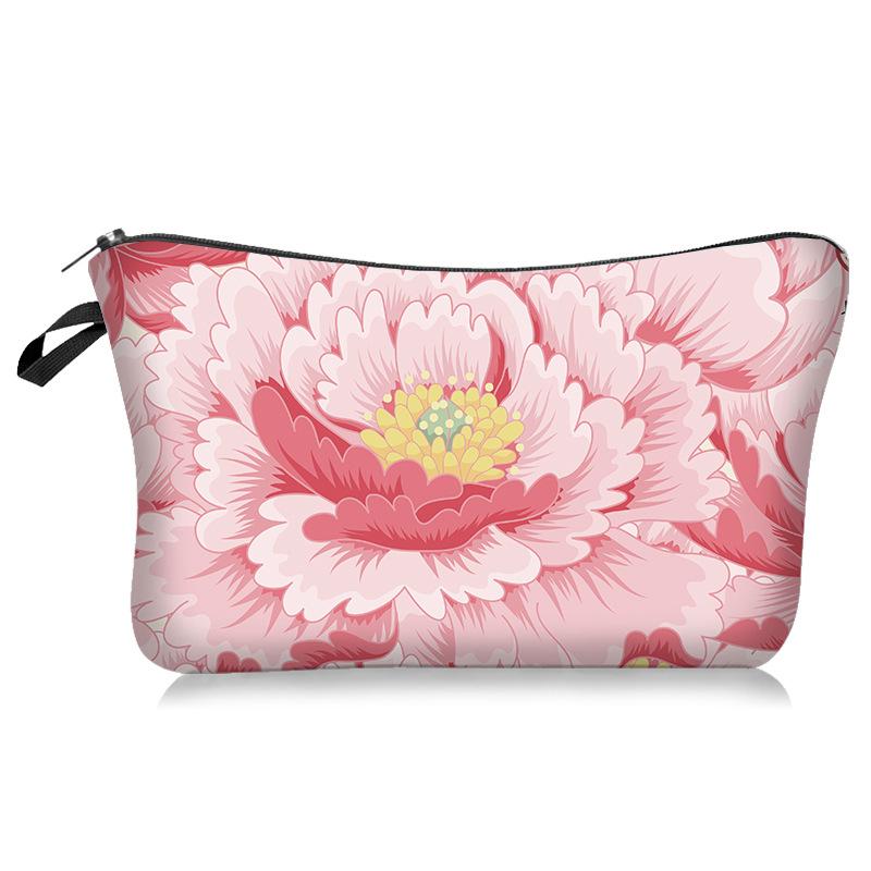 1pc Beautiful Peony Flower Pattern Printed Cosmetics Organizer Bag Women Handhold Bag Travel Makeup Storage Bag for Women Girls Xmas Gift