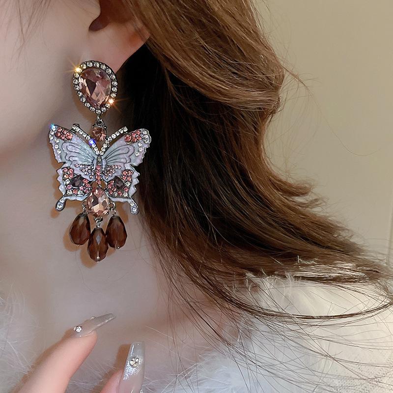 Butterfly Crystal Tassel Earrings Light Luxury High-quality Temperament Earrings for Women