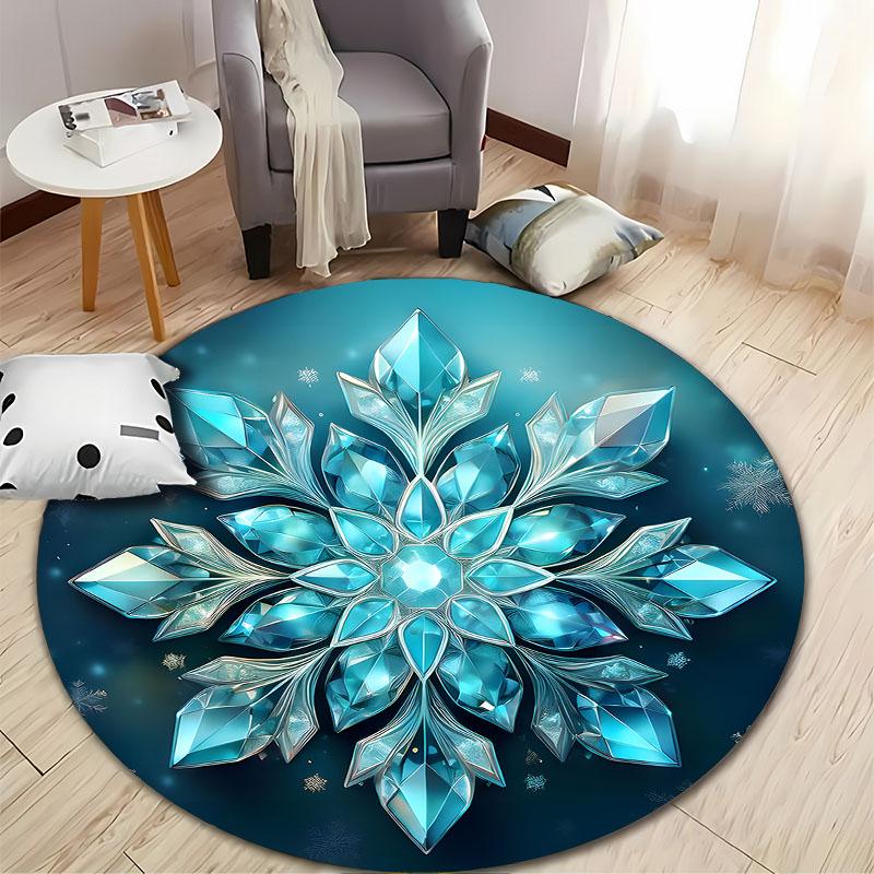 Winter Crystal Snowflake Round Rug for Living Room round carpet for home sofa bedroom, gift