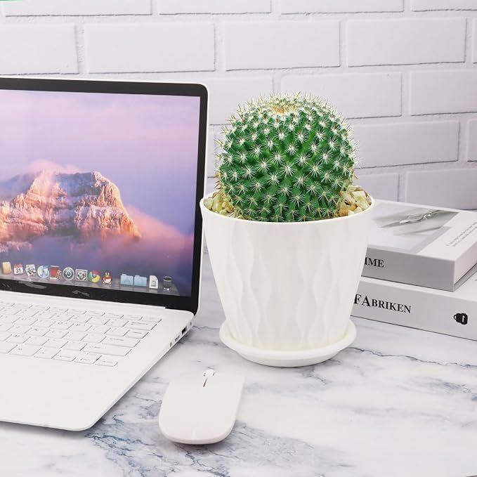 6.3 Inch Flower Pots for Home Decoration, Indoor Plant Pots, Gardening Pots for Plants, Plastic Flower Pots for Garden Plants (White) (Set of 5 POTS)