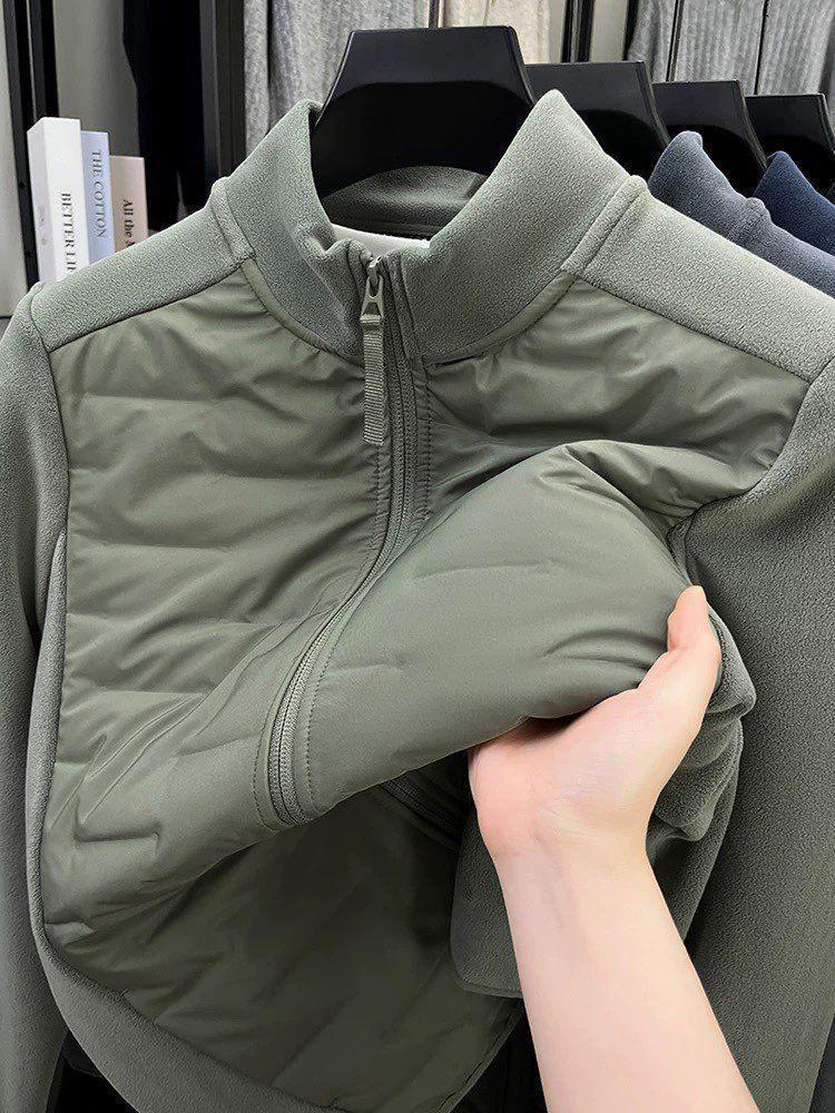 Oli Men's Velvet Patchwork Lightweight Fleece Jacket - Autumn/Winter Stand-Up Collar Casual Wear