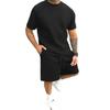 Men's Solid Color Jacquard Round Neck T-shirt and Shorts Sports Set - Spring