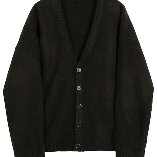 Fall Winter Men Sweater Cardigan V Neck Knit Thick Elastic Long Sleeves Loose Preppy Style Warm Solid Color Knitwear Daily Wear Sweater Coat