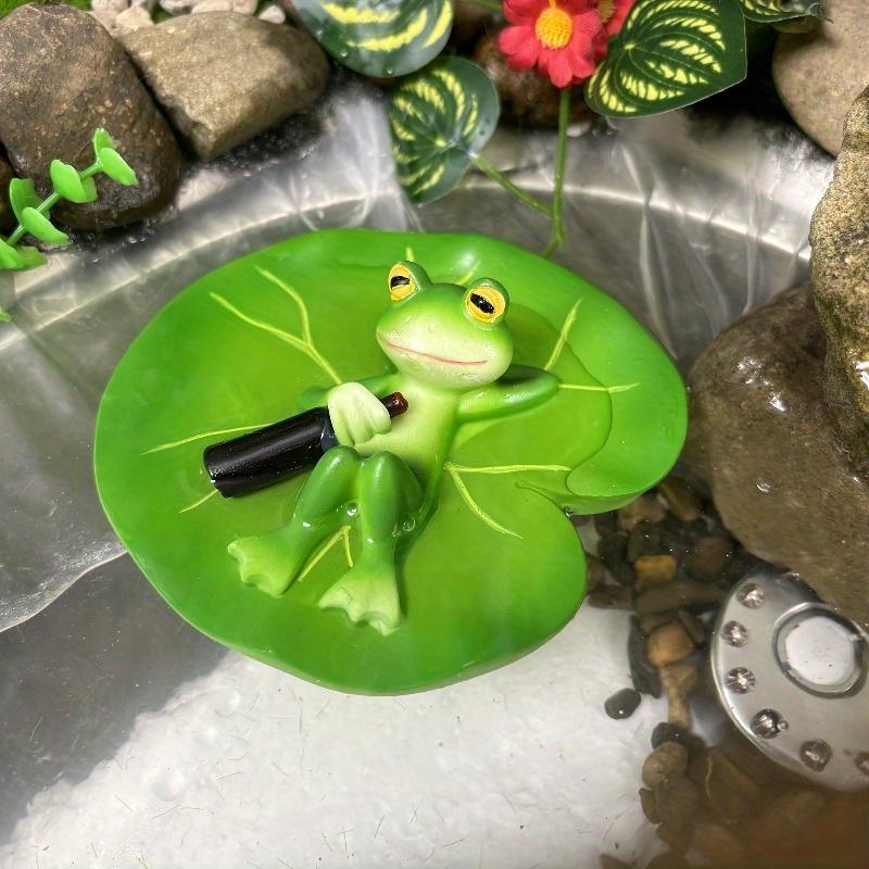 1pc Hilariously Adorable Frog On For Lotus Leaf Resin Statue with Beer Bottle Outdoor Garden Decoration Ponds Planters Decor