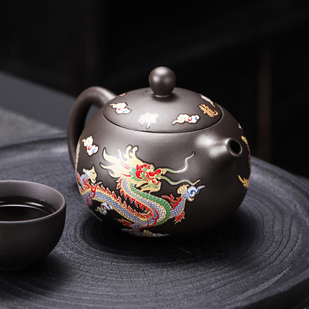 Hand-made Dragons Phoenixs Color-changing Purple Clay Teapot Anti-Scald Handle Tea Brewer Father's Day Gift Coffee Tea Tableware
