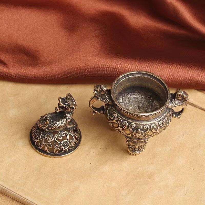 Kirin Feng Shui Incense Burner Ornament Pure Copper Statue Figurine Wealth Brass Decor Chinese Pi Ornament