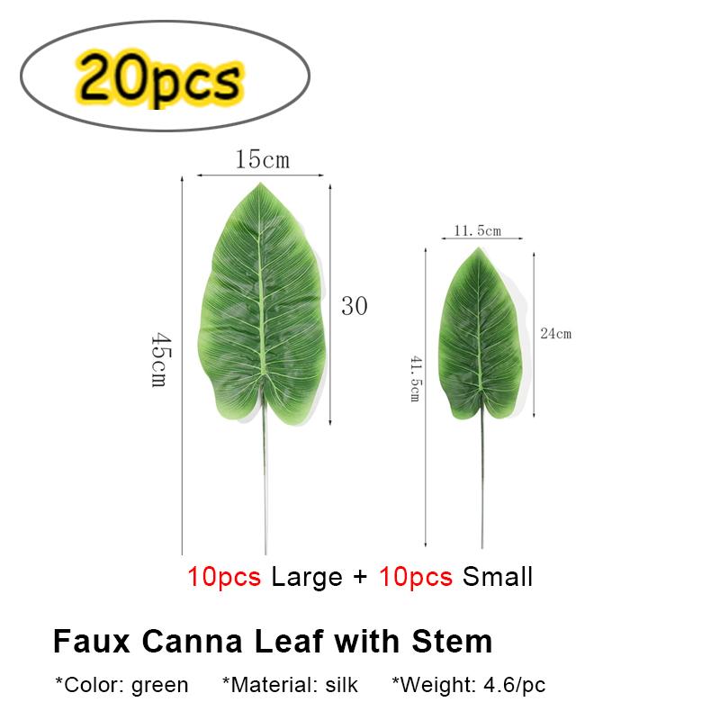 Artificial Green Canna Leaves with Stem, Tropical Faux Leaf Greenery Decor for Hawaiian Luau Jungle Beach Theme Party Decor